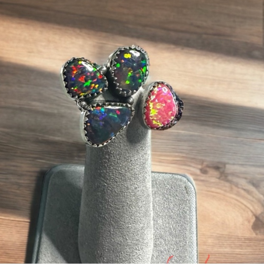 Aurora Opals in Solid Sterling Silver Flutter Ring